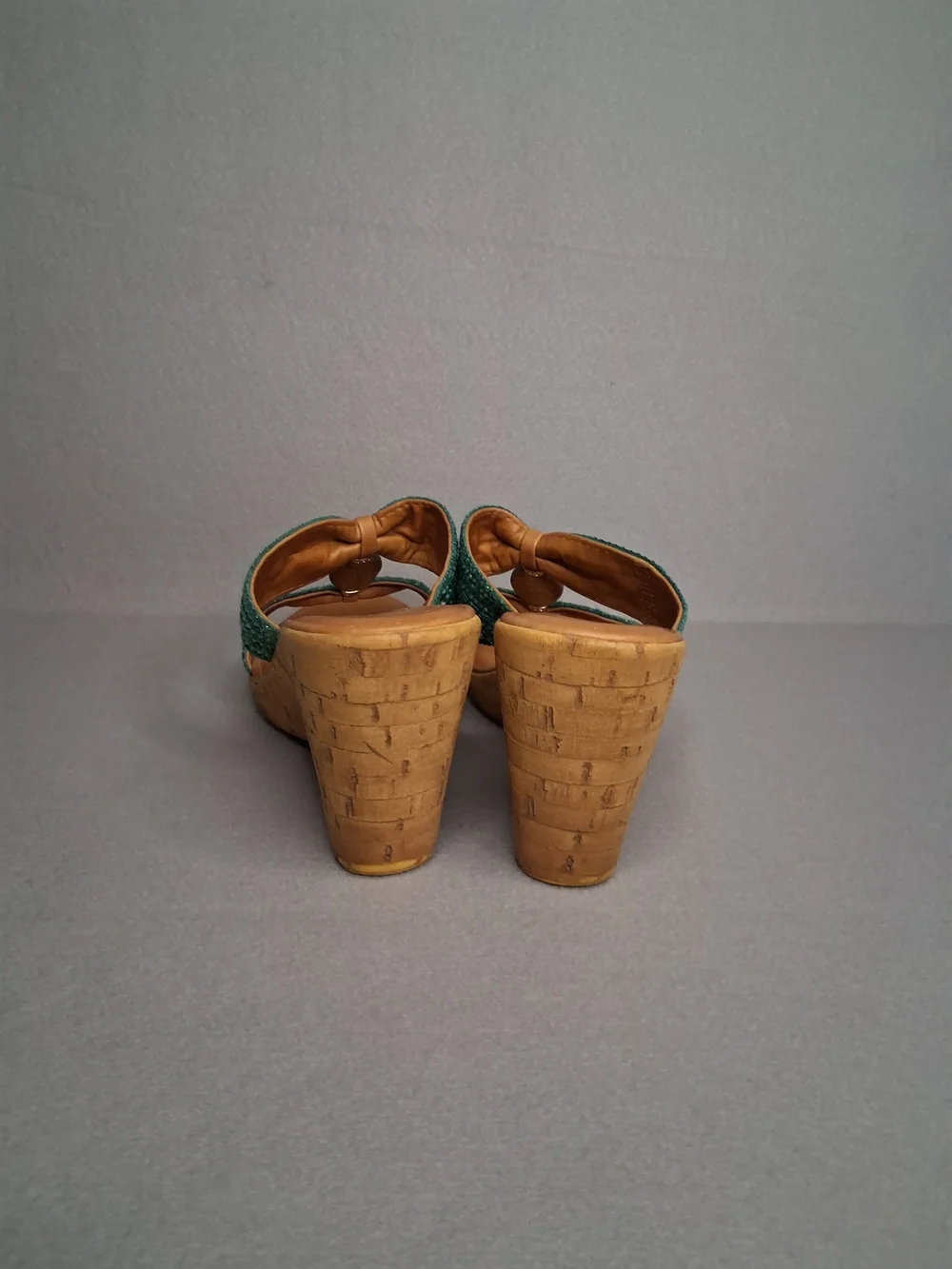 Italian Shoemakers Teal Beaded Cork Wedge Sandals Size 9 Boho Slide Heels